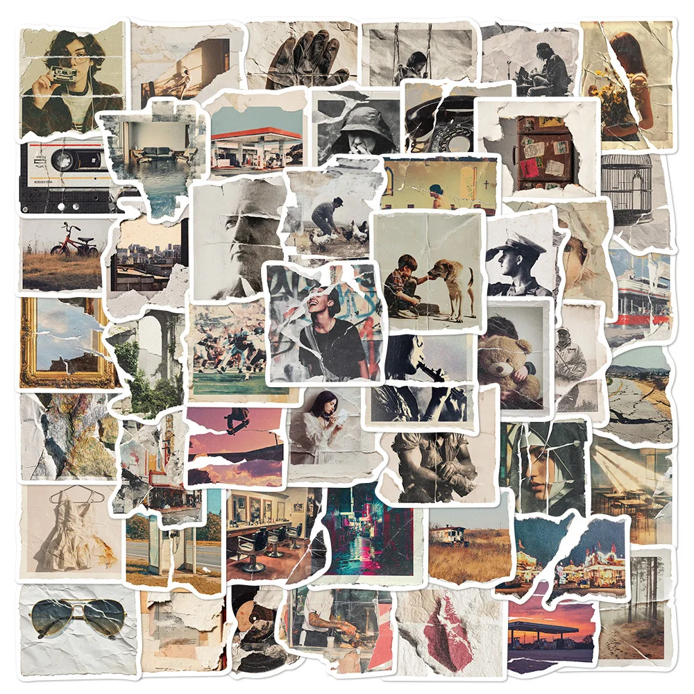 

10/50Pcs Torn Photos Stickers Ins Premium Graffiti Stickers Retro Decoration Diary Skateboard Computer Account Material Stickers