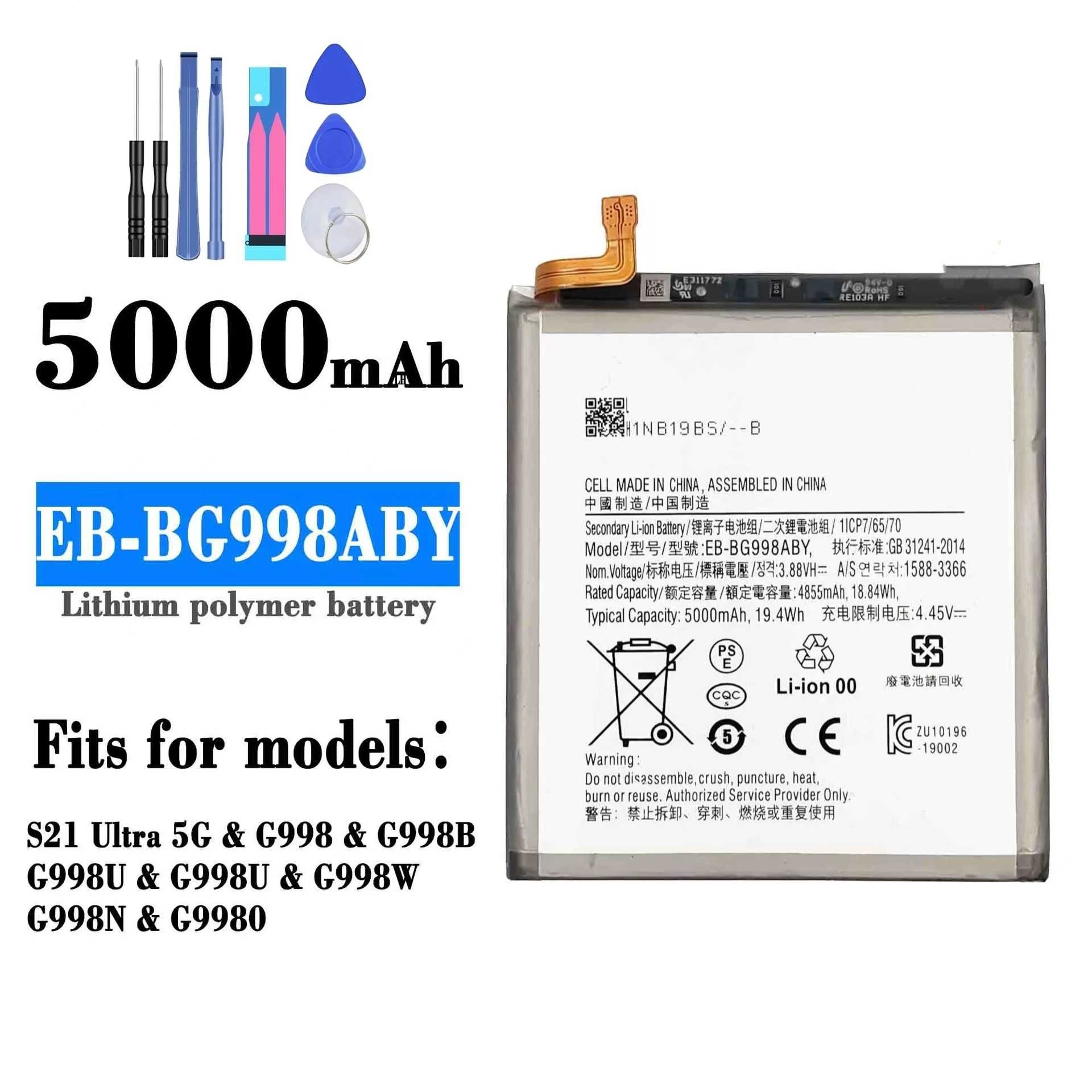 

For Samsung s21ulrta original battery, EB-BG988ABY mobile phone battery replacement, free tools, repair parts