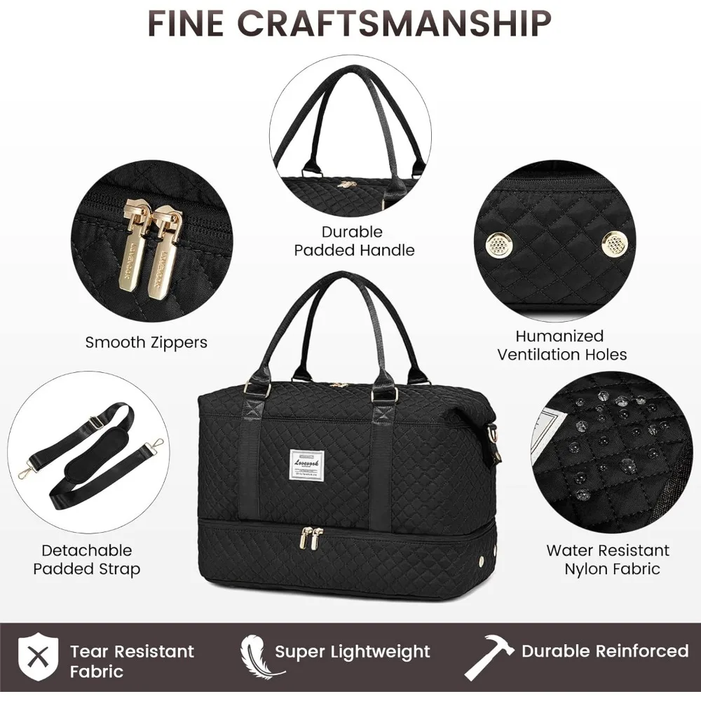 حقيبة سفر نسائية لعطلة نهاية الأسبوع مع حجرة للأحذية، قابلة للحمل بين عشية وضحاها لصالة الألعاب الرياضية وأساسيات أدوات الزينة #6