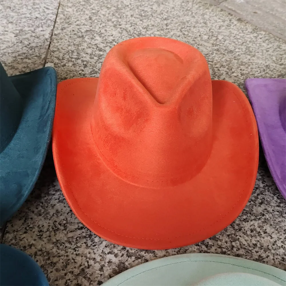 Klassiek Suède 7,5 cm Western Cowboy Dames Fedora Hoed Heren Kerk Jazz Hoed Mode Reizen Feesthoed Denim Hoed 2025