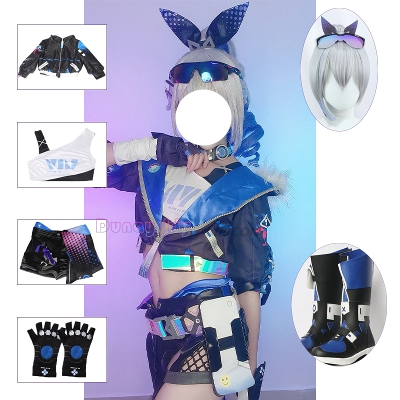 

game Honkai Star Rail Silver Wolf Cosplay Costume Wig Uniform Glasses Earrings Stellaron Hunters Hacker Halloween Party Women