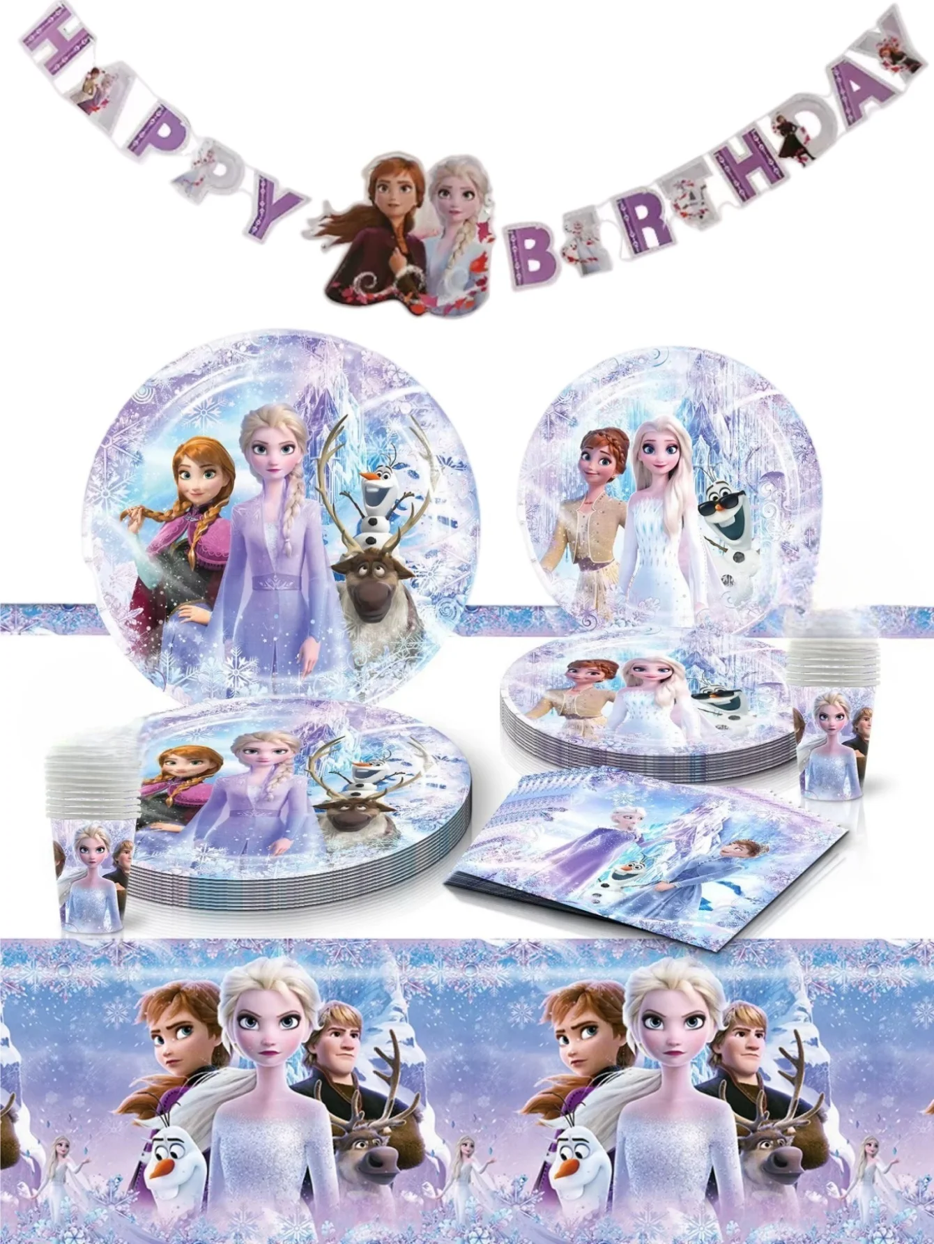 1/10/20pcs New Disney Elsa Anna Frozen Party Supplies Paper Cups Paper Plate Tablecloths Snow Queen Birthday Party Decoration