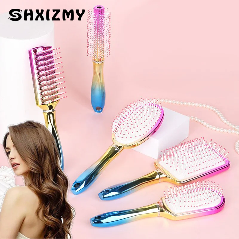 

Portable Airbag Comb Massage Scalp High Skull Top Styling Hair Styling Comb Gradually Changing Color Electroplated Comb