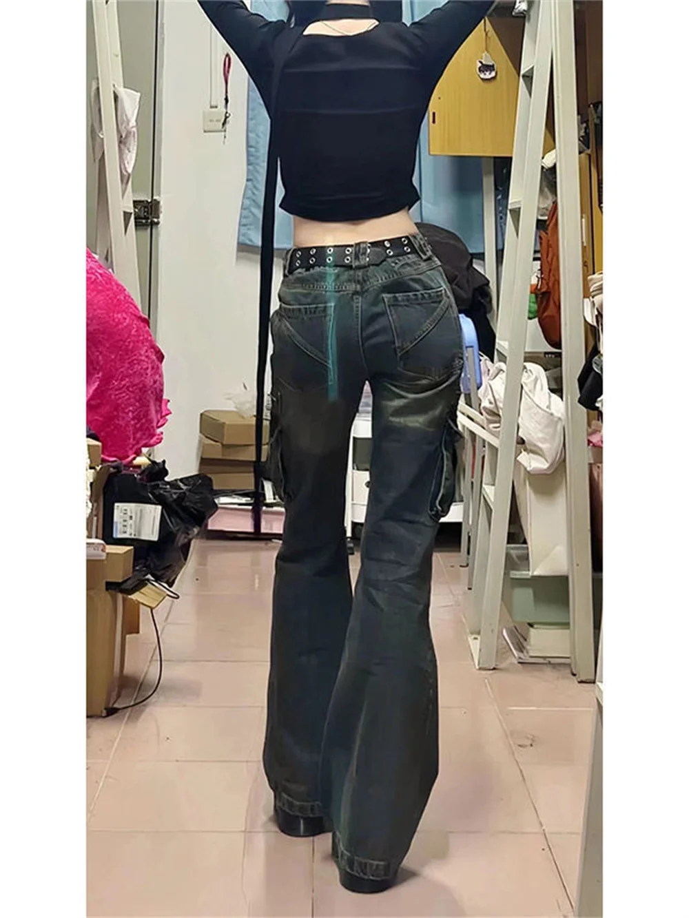 Jean Denim Taille Haute pour Femme, Pantalon Surdimensionné, Vêtement Vintage, Bleu, Baggy, Cargo, Harajuku, Y2k, Années 90, 2000