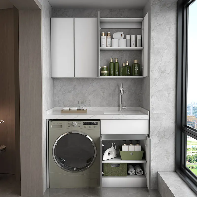 Balcony rock slab without washboard ceramic laundry sink washing machine integrated cabinet space aluminum combined