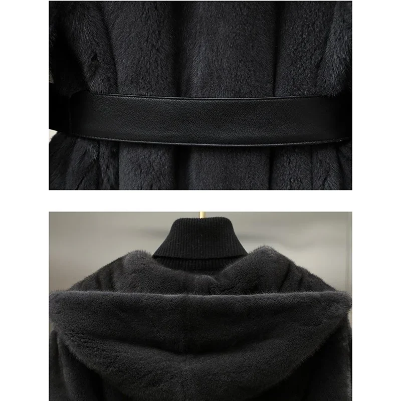 2026 Herfst Winter Nieuwe Hele Nertsen Nertsen Bont Capuchon Slanke Dikke Warme Parka Milieuvriendelijke Fluwelen Nertsen Jas Dames overjas
