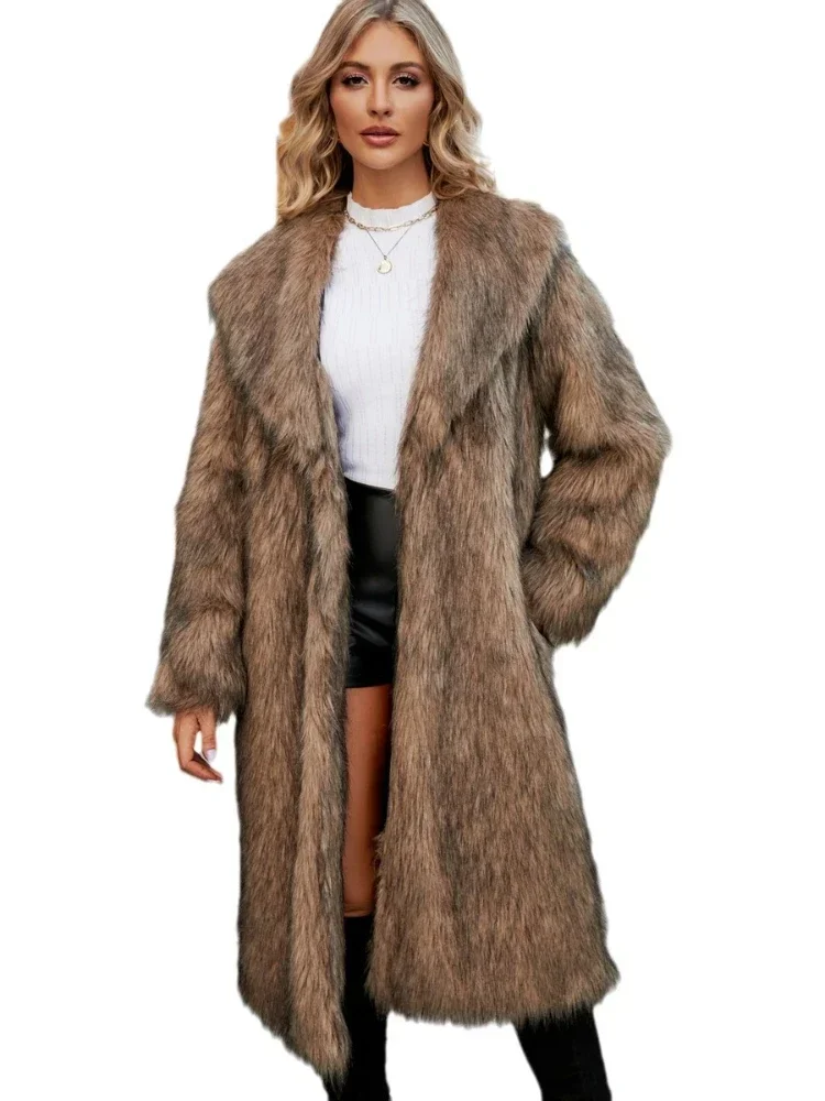 Dames Warme Faux Fox Bont Lange Jas Winter Jassen Vrije Tijd Lange Jas Windjack Vrouwen Dikke Fluffy Luxe Bontjas Bovenkleding