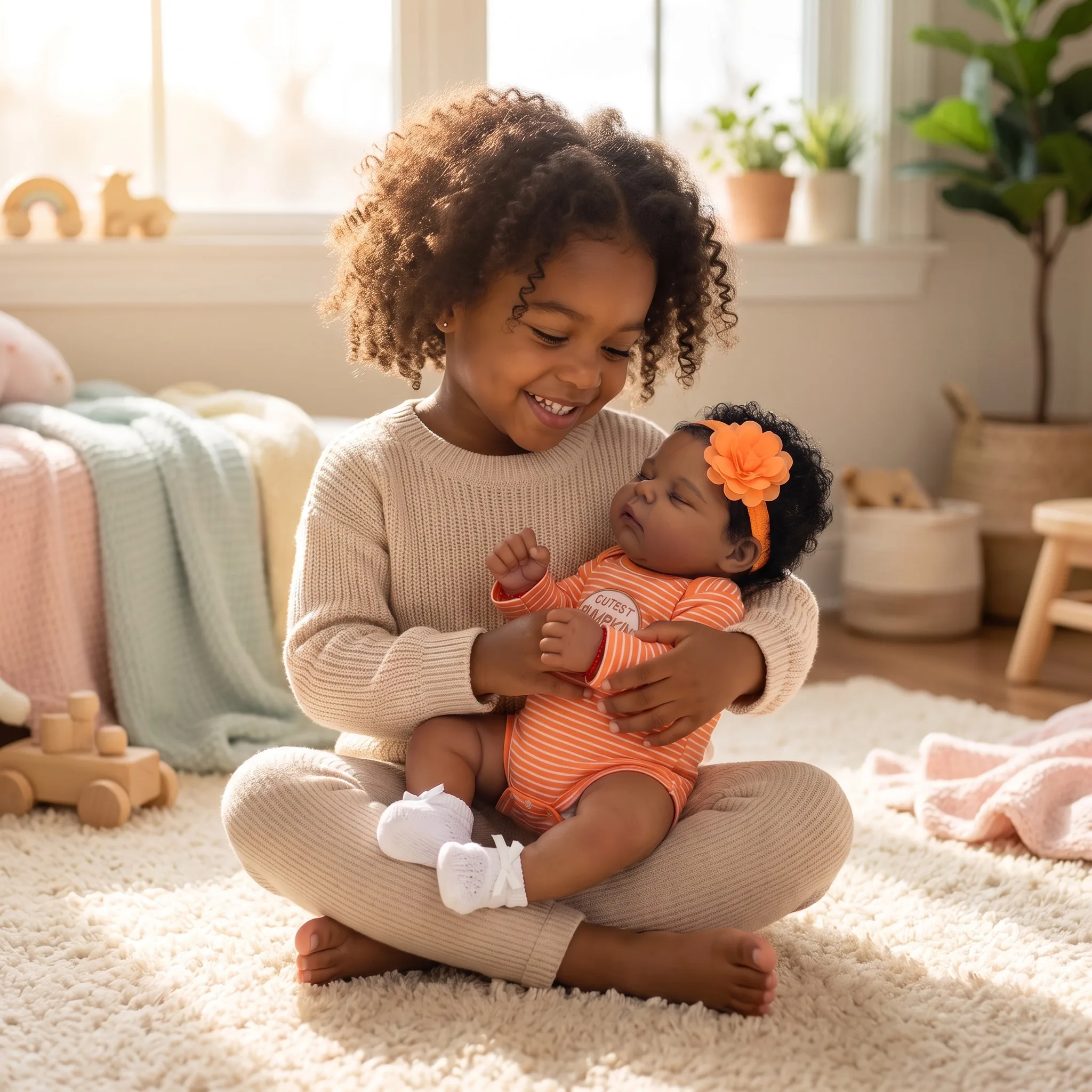 NPK 19inch Peaches Soft Body Reborn Sleeping Baby Doll Dark Skin Hand Painted Multi-Layer Rooted Hair Touch Life-Size Collectibl - view 5