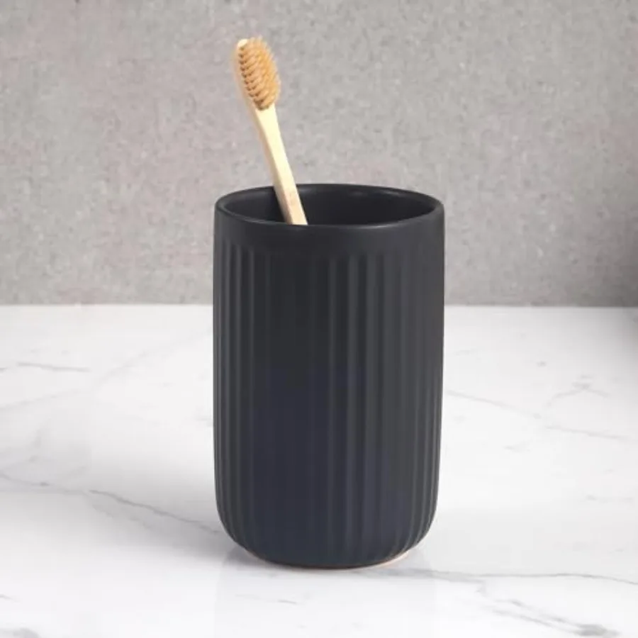 Matte Toothbrush Holders for Bathrooms - Ceramic Toothbrush Toothpaste Holders Set, Bathroom Tumbler Cups Reusable Toothbrush C