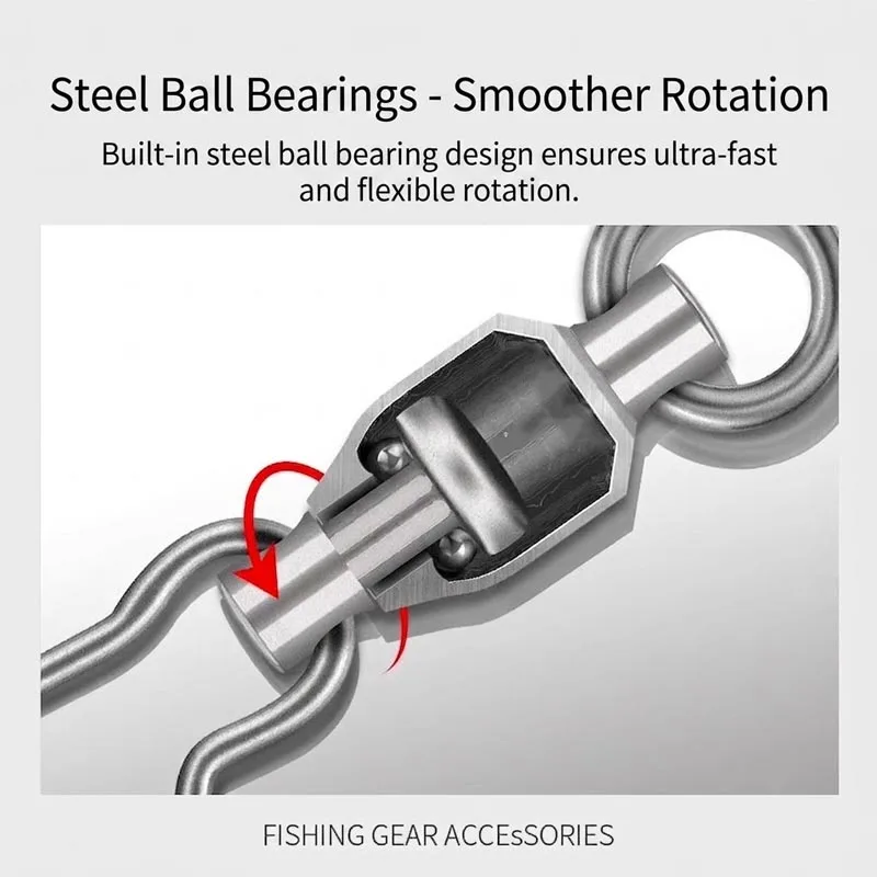 Stainless Steel Ball Bearing Swivels with Safety Snaps, High Speed Fishing Connectors for Lures & Hard Baits, Anti-Twist