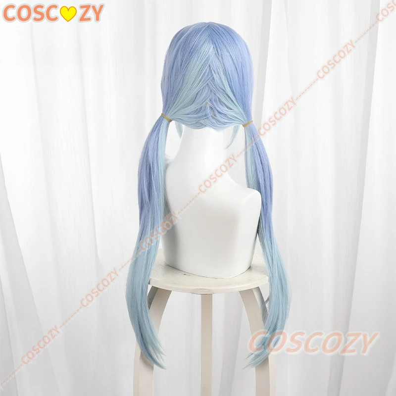 Juego Honkai: Nanafey Nana Wu, peluca de Cosplay, pelo de cola de caballo doble degradado azul claro, peluca de juego de rol para fiesta de Halloween + gorro gratis