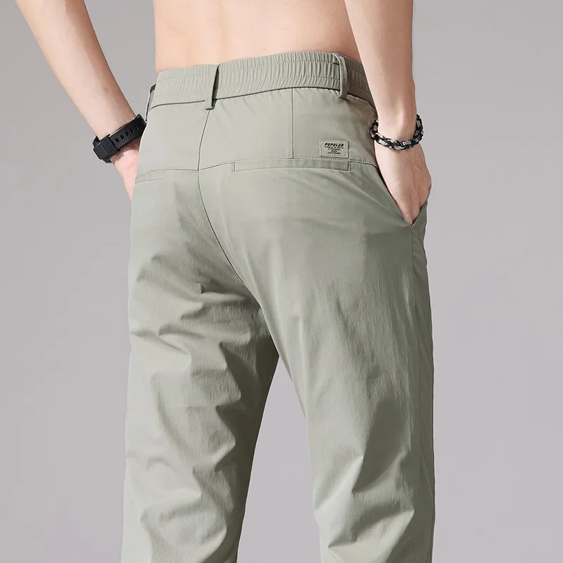 Brand Clothing Fashion Slim Fit Stretch Gray 2025 New Summer Pants Casual Chic Men Solid Color Business Trousers Male