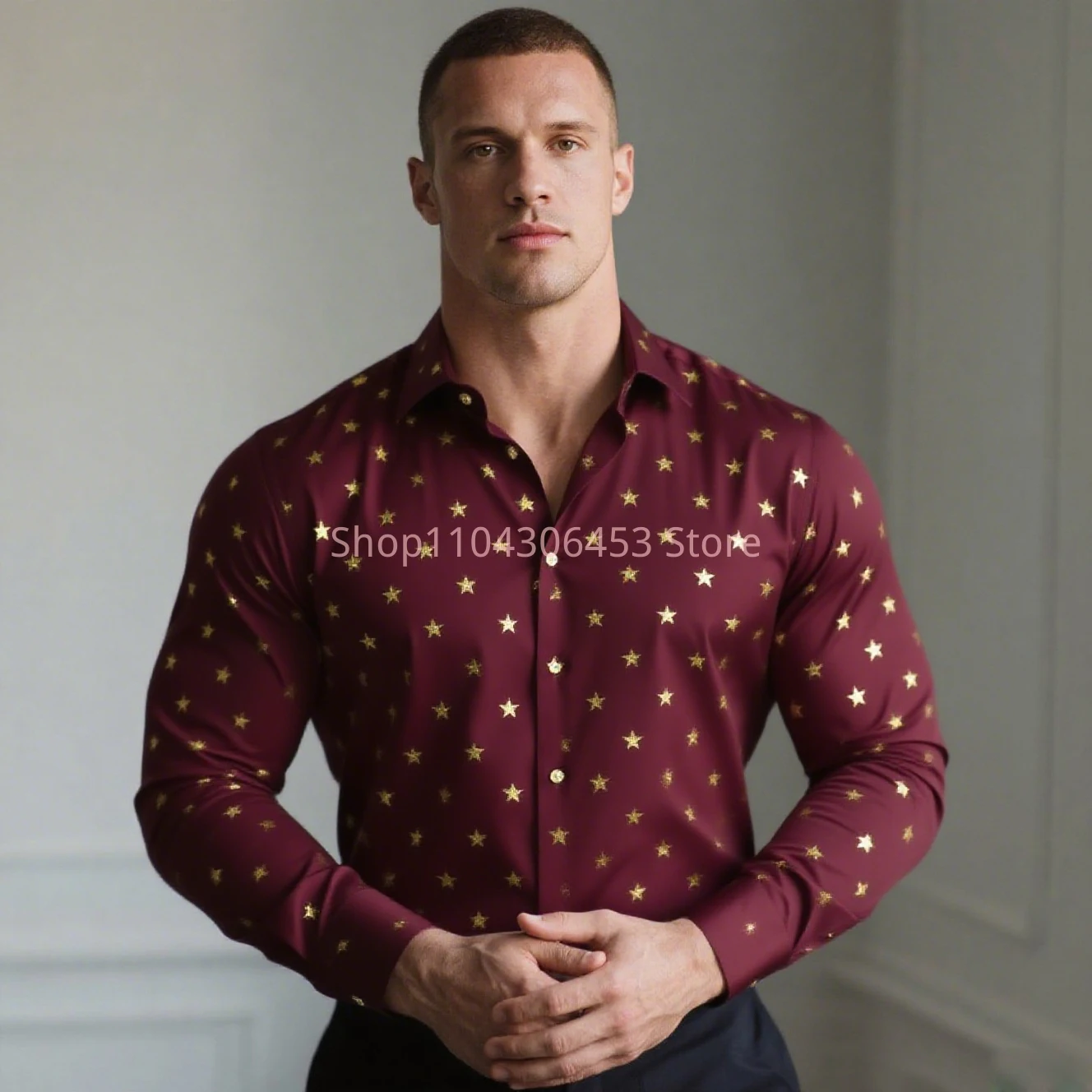 Men's Five-pointed Star Multi-color 3D Printed Shirt Hawaiian Vacation Casual Long-sleeved Lapel Shirt Business Simple Casual