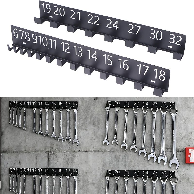 Wall Mounted Wrench Holder Durable Heavy-Duty Metal Screw Organizer Rack With Numbered Slots Sockets Tools Storage