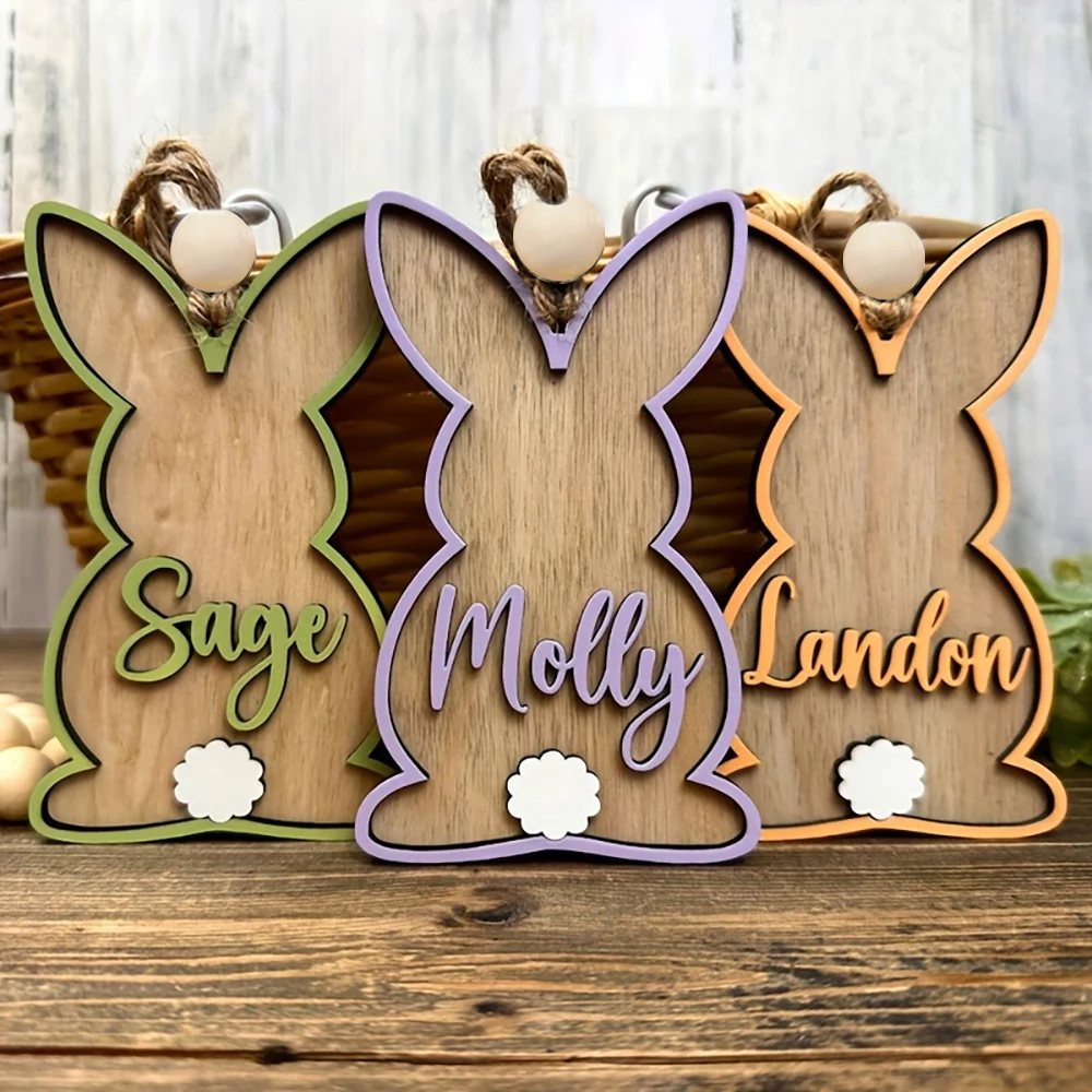 1PC Custom 3D Easter Wooden Carrot Name Tags Basket Label Gift Tags Place Cards for Easter Celebration