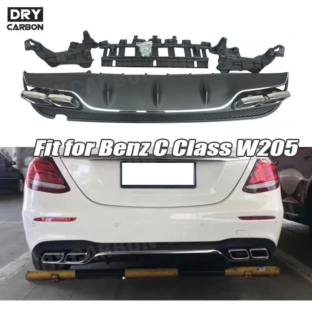 

Rear Bumper Lip Diffuser with Exhaust Tips 4 Outlet for Benz C Class W205 C200 C220 Sedan Change to C63 AMG Look 2015 2016 2017