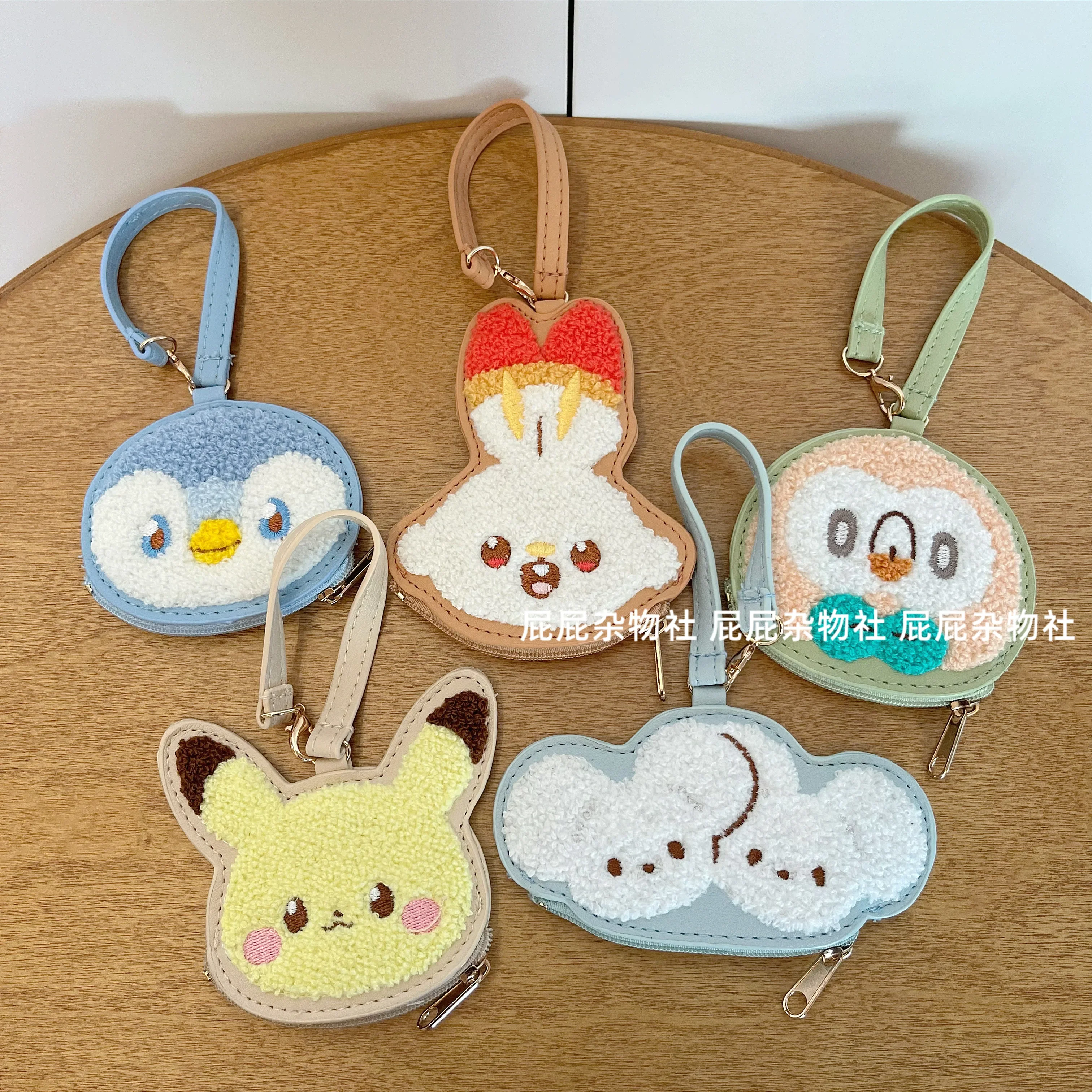 Anime Fans Collection Pokepeace Coin Pouch Pikachu Piplup Rowlet Scorbunny Tandemaus PU Bag Wrist Strap for Present Gift Fans