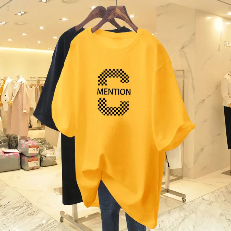 Women Clothing Fashion Casual Short Sleeve T-shirt Summer Loose Letter Printing Top Lady New Style Soft Comfort Cotton Pullover