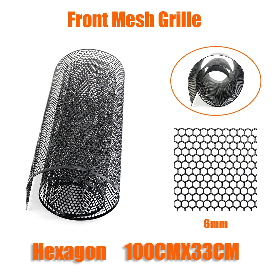 100cmx33cm Aluminum Grille Mesh Grill Cover Car Bumper Fender Hood Vent Grille Net Grid Ventilation Grille 6mm Hole Hexagon