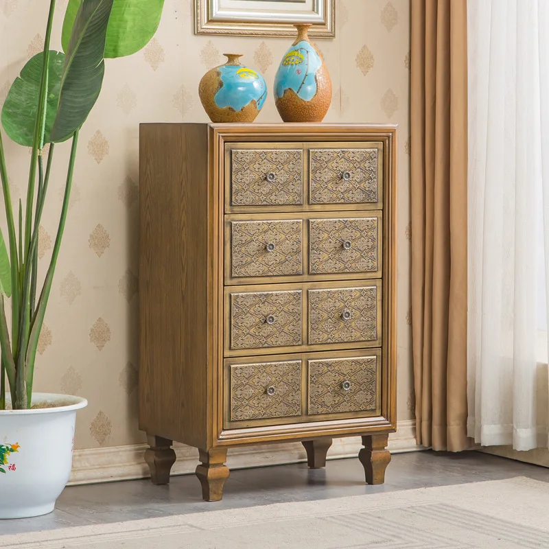 Supreme American European Furniture 345 Bucket Cabinet Copper Solid Wood Drawer Cabinet Living Room Side Cabinet Bedroom Storage