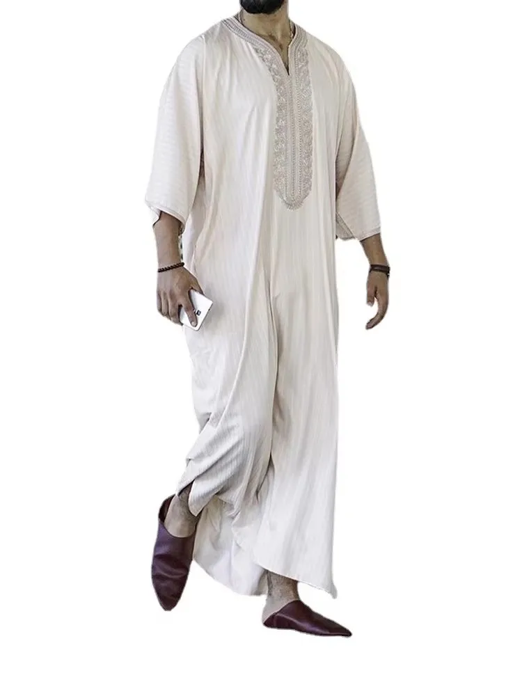 Jubba Thobe per uomo abbigliamento musulmano islamico moda marocchina saudita araba Dubai Oman Abaya lungo ricamo caftano casual