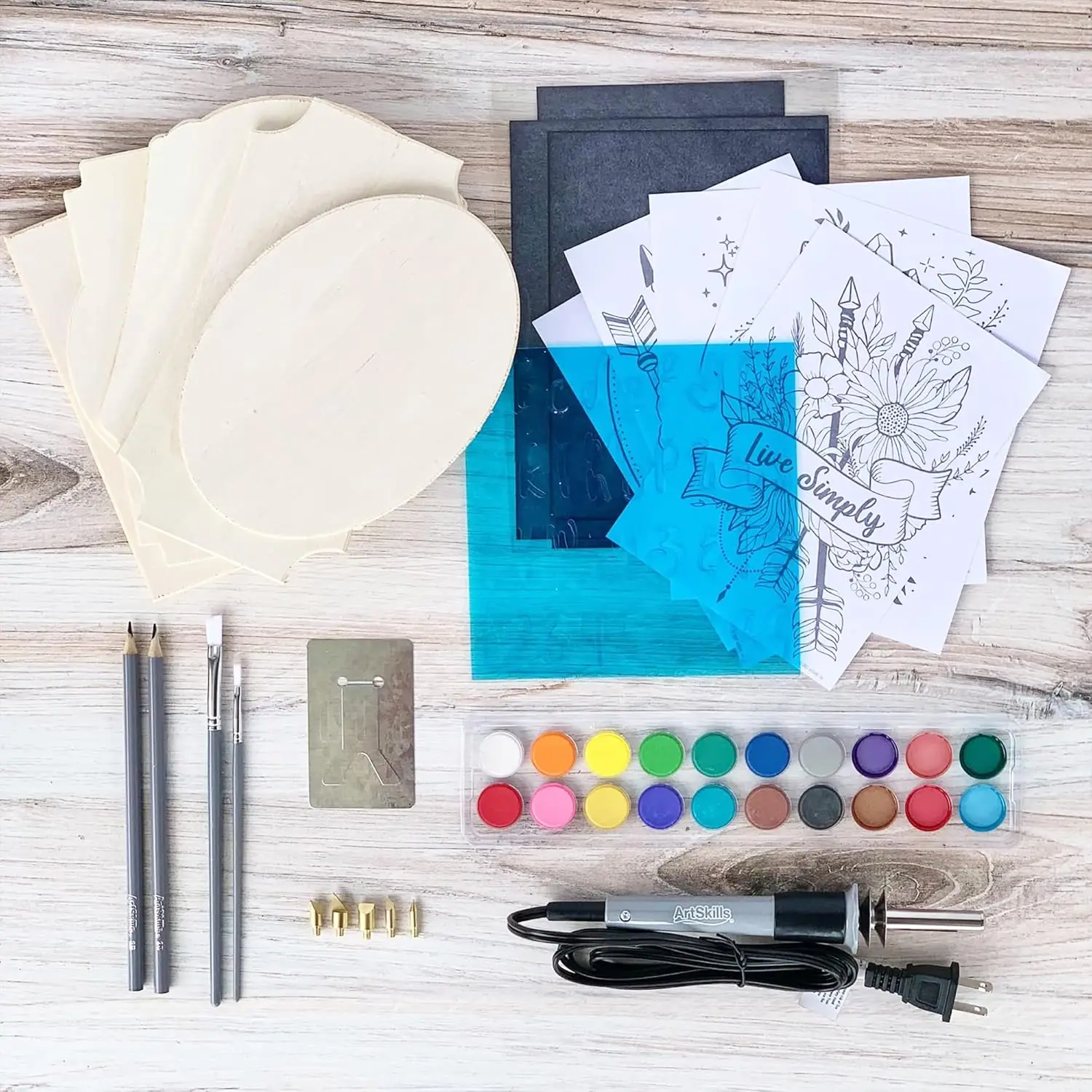 مجموعة حرق الخشب للمبتدئين مع قلم، استنسل، دهانات وأدوات للمشروعات الفنية DIY - 48 قطعة