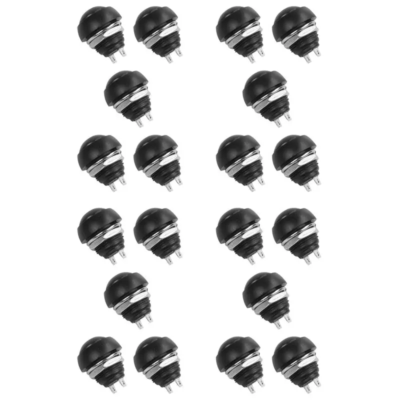PZHI-Black 20X Pcs 12Mm Waterproof Momentary ON/OFF Push Button Round SPST Switch