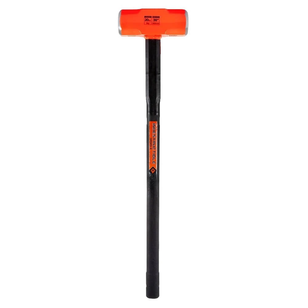 Heavy Duty 20lb Sledge Hammer with 36-Inch Indestructible Handle | Hard Face Steel Head 52 HRC | Steel Locking Plate | Hi-V