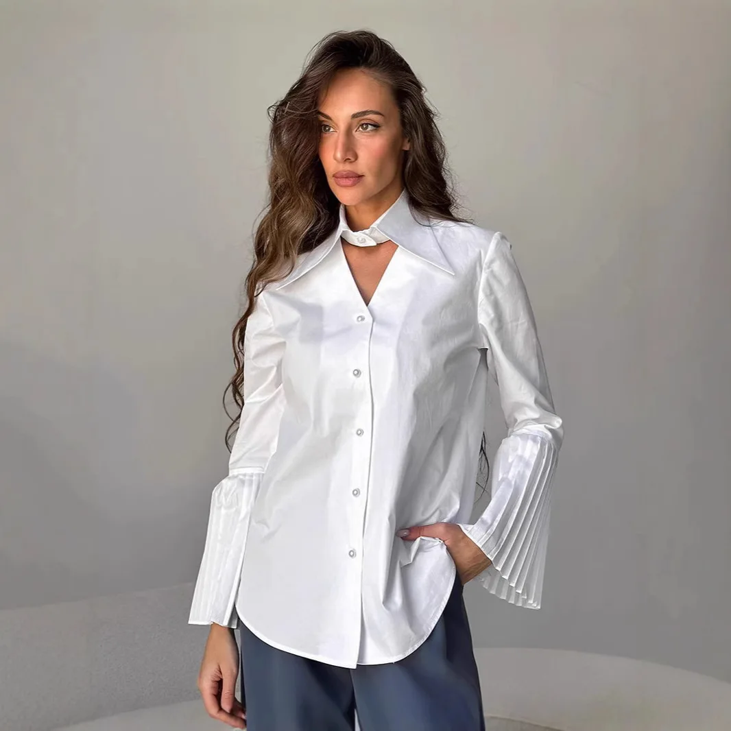 2025 primavera temperamento camisa de diseño francés camisa de mujer con camisa blanca de puro algodón 1183