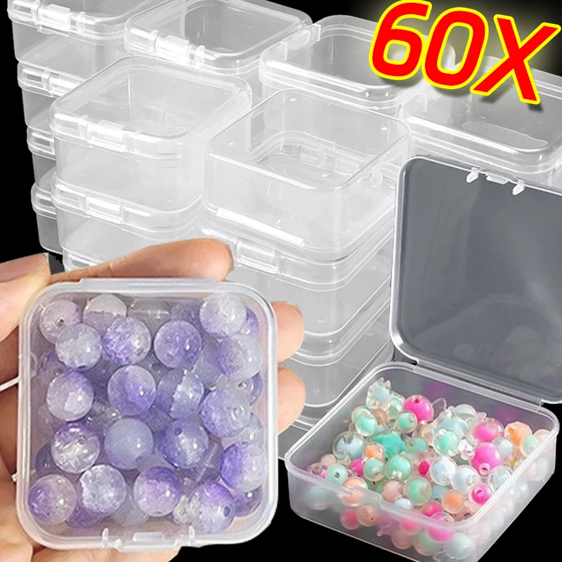 Mini Square Storage Box Transparent Plastic Jewelry Storage Box Container Portable Earring Rings Earplugs Packaging Storage Case