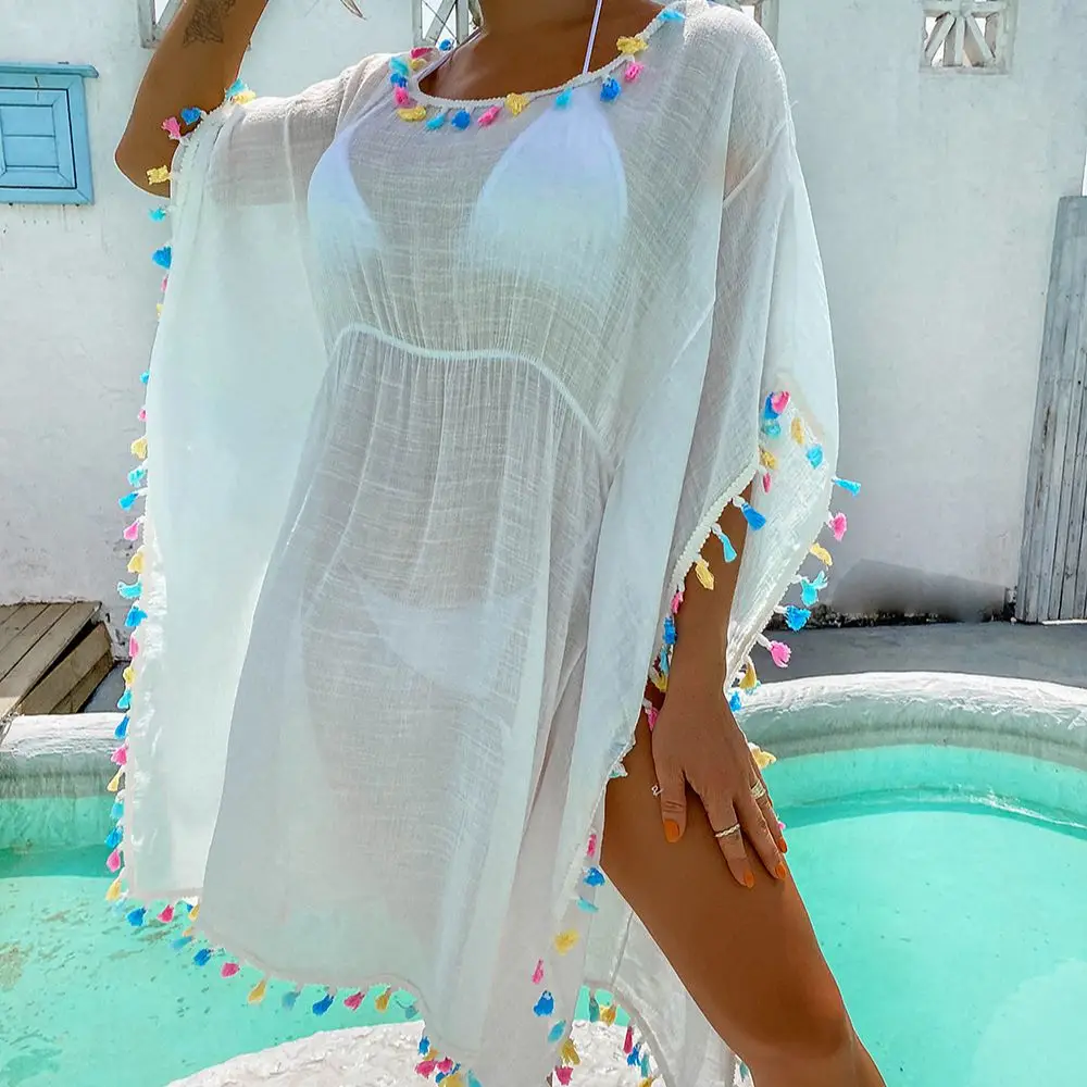 Praia outing branco vestido longo sexy túnicas bikini cobrir férias lazer feminino banho envoltório beachwear boho praia vestidos