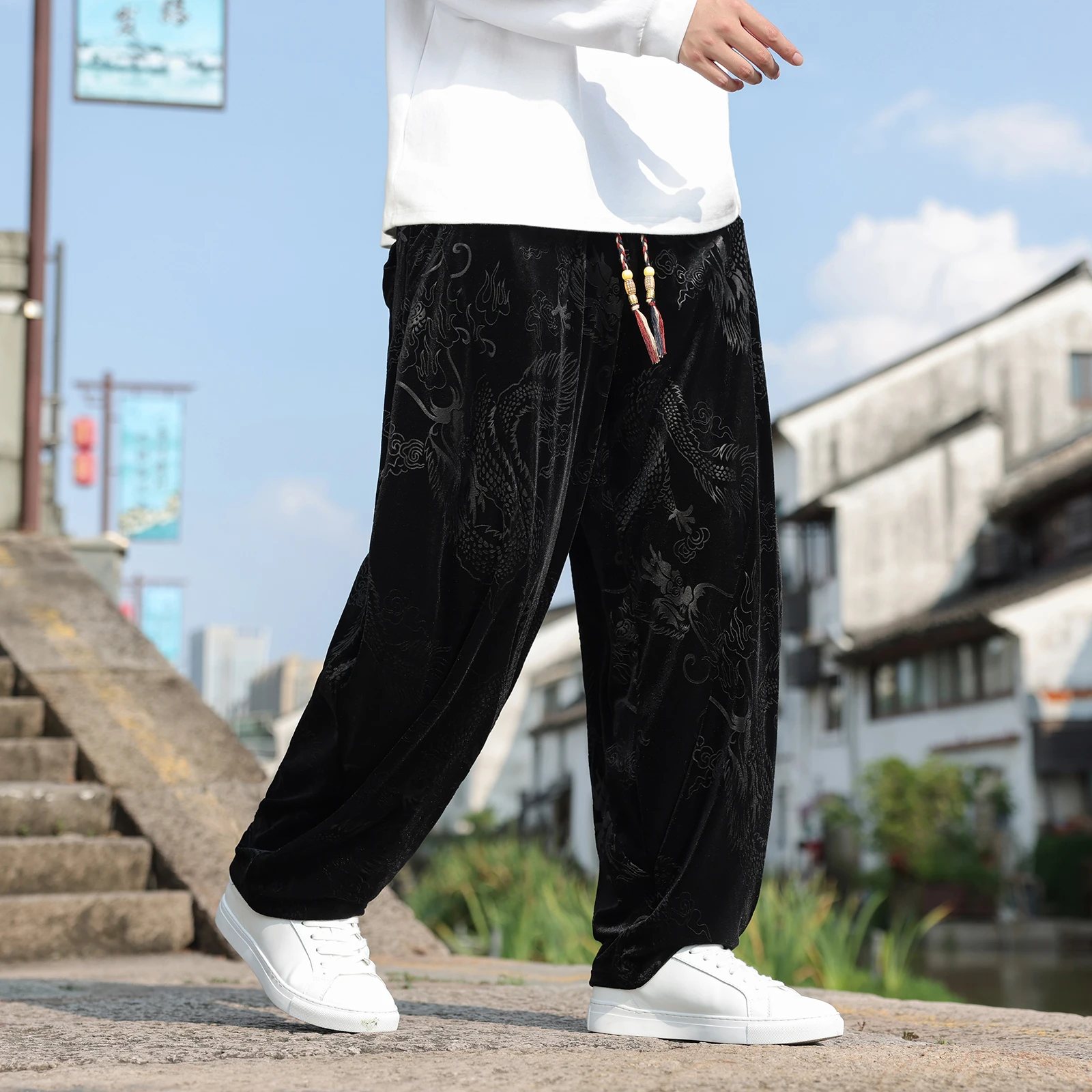 

Autumn Winter Men Pants Velvet Pants Thick Warm Pants Men Vintage Fashion Loose Harem Men Casual Drawstring Comfortable Trousers