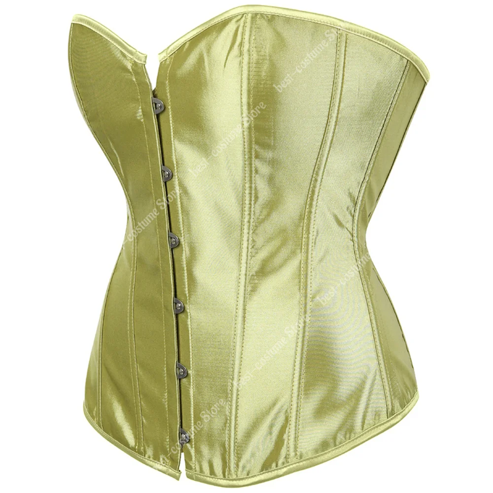 Bustier Corset Tops for Women Overbust Satin Sexy Lace up Corset Gold