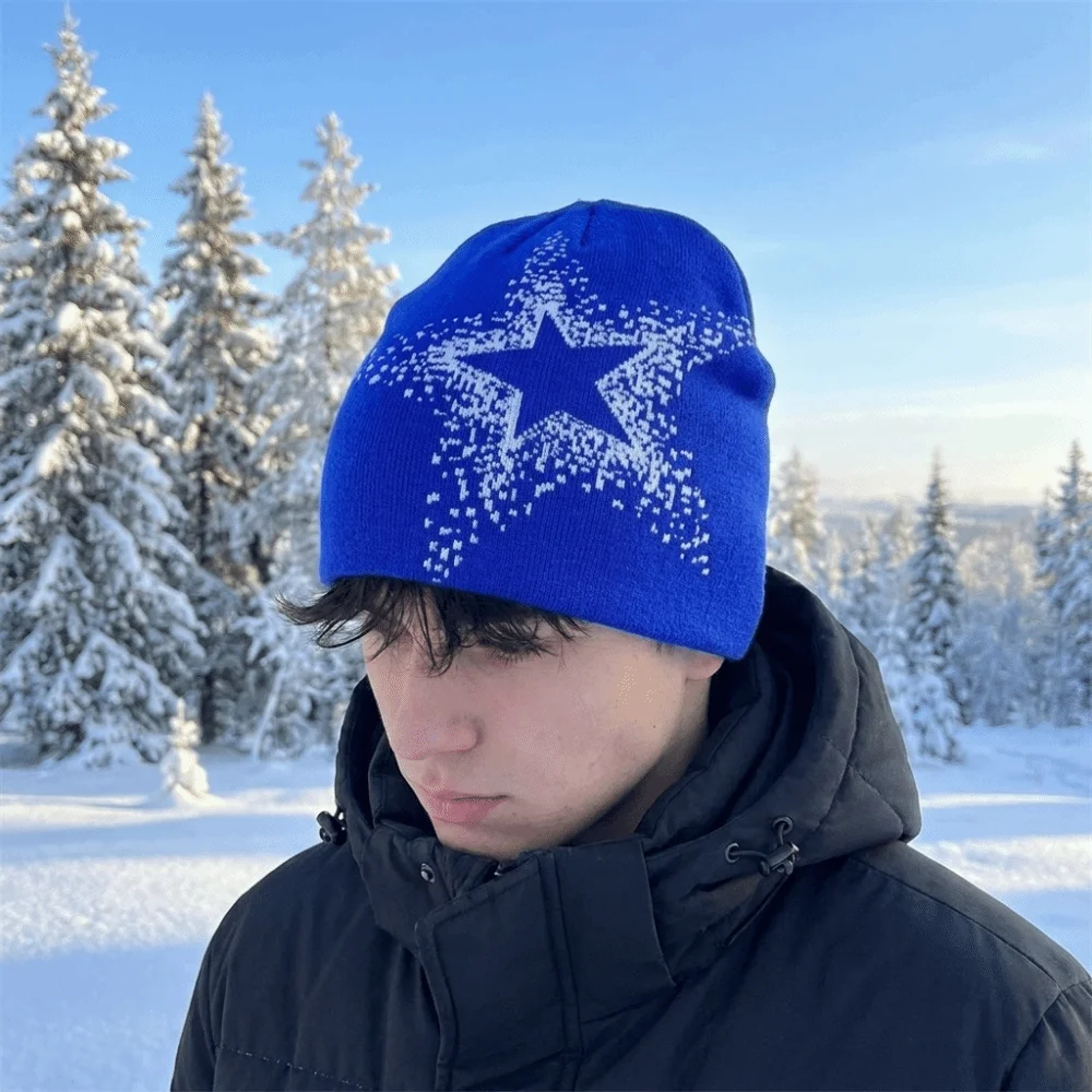 Fashion Jacquard Star Knitted Hat Pentagram Warm Pullover Cap Cashmere Cold Cap Y2k Beanie Hat Female/Male 4