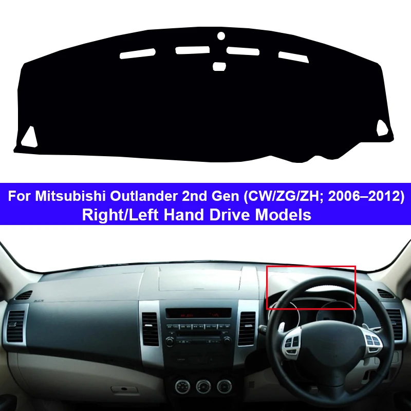 Car Dashboard Cover Dash Mat Carpet Rug For Mitsubishi Outlander 2nd Gen CW/ZG/ZH 2006 – 2012 2 Layers Sunshade Auto Cape