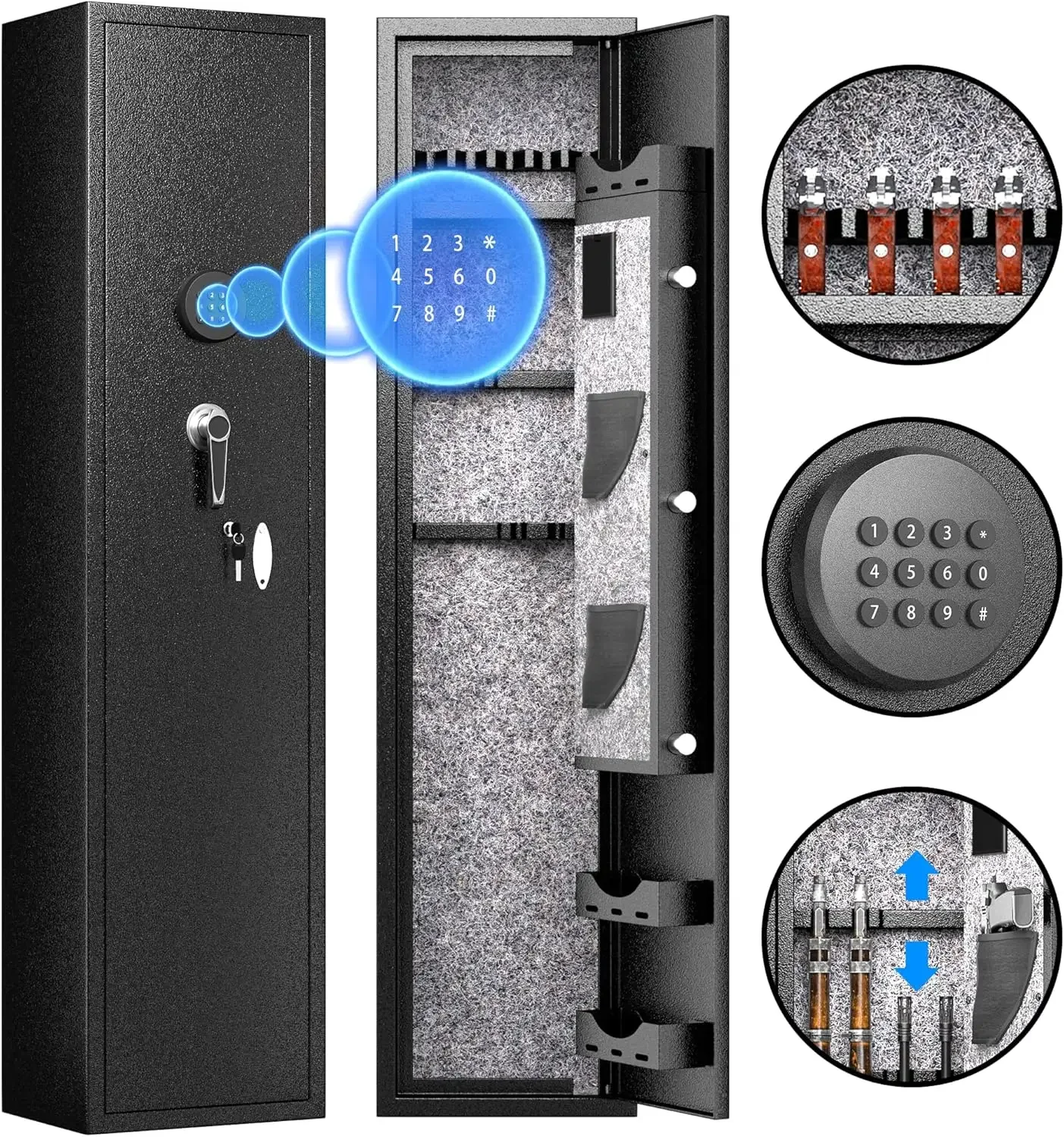 Fingerprint Rifle Gun Safe, 4-10 Gun Safes for Home Rifle and Pistols, Quick Access Rifle Safe for Pistols and Shotguns