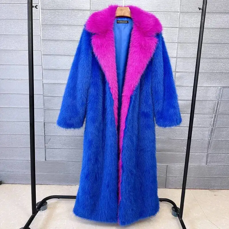 

Long Faux Fur Women Autumn Winter Large Jacket Overcoat Y2k Turn Down Collar Pockets Thick Coat Warm Jackets Maxi Coats