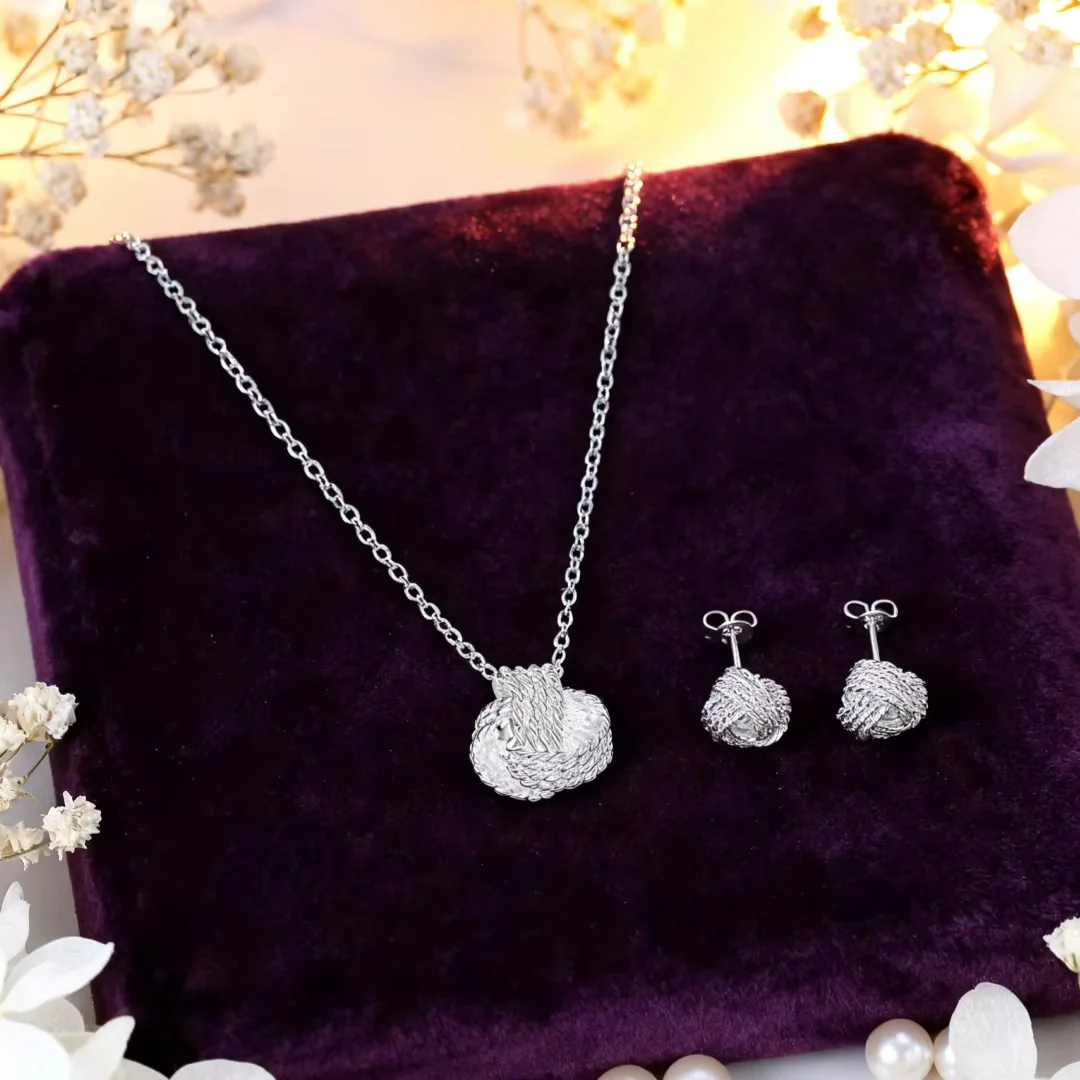 Hot Noble 925 Sterling Silver Fine Weave Ball Pendant Necklaces Earrings Stud For Woman Jewelry Sets Fashion Party Wedding Gifts