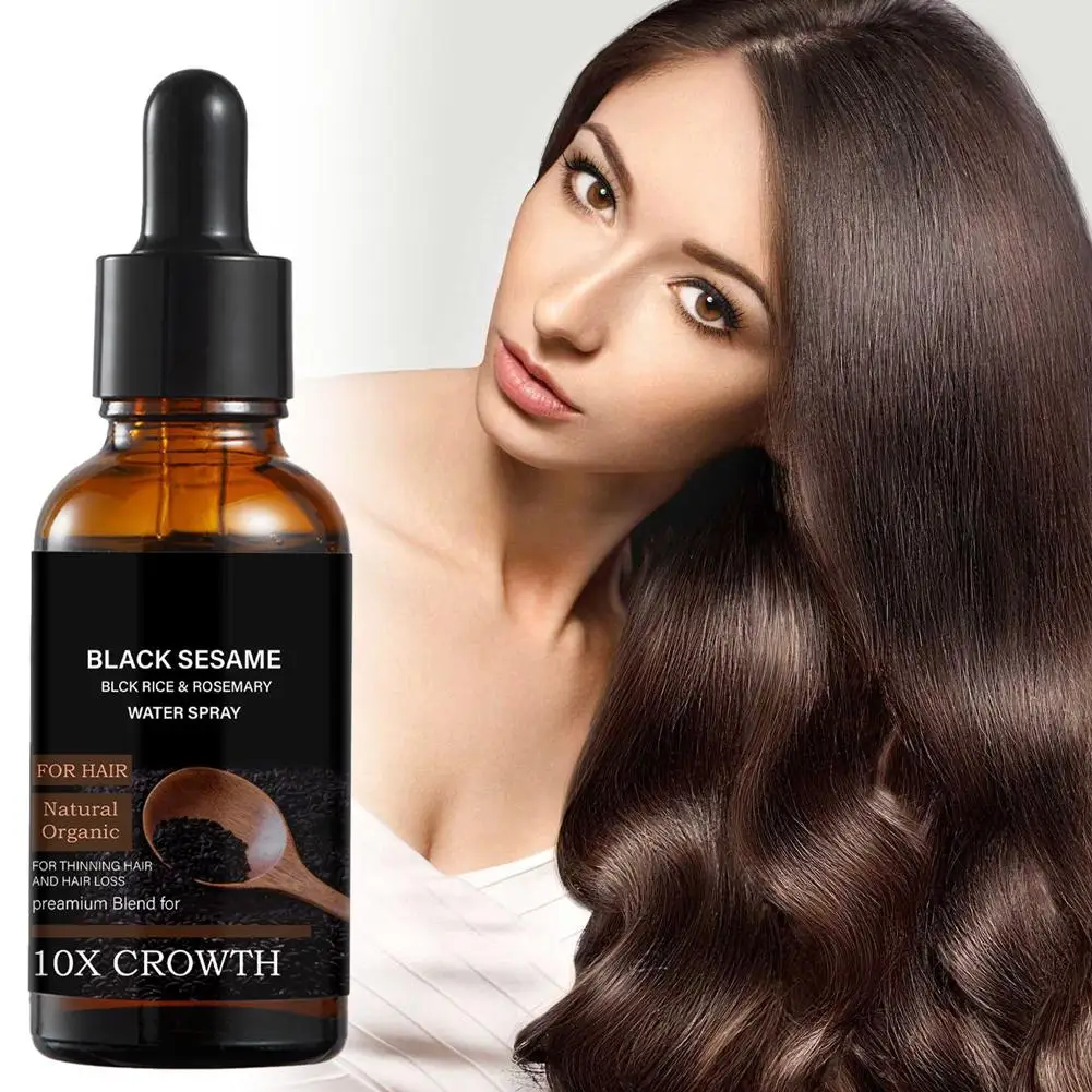 

30ml Organic Black Sesame Serum Rice Extract & Organic Rosemary For Thicker Hair Reduces Hair Loss Strengthen Roots O2W0