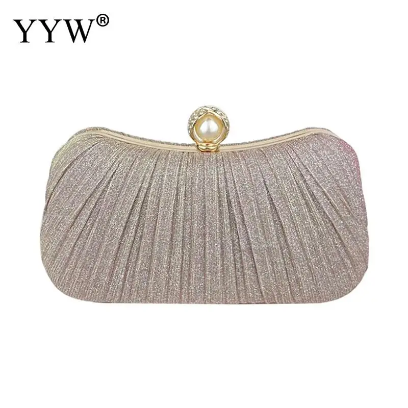 Pleated Evening Handbag Women Crossbody Ladies Day Clutch 2023 Luxury Wedding Dinner Dressed Bag Diamond Party Purse Gold