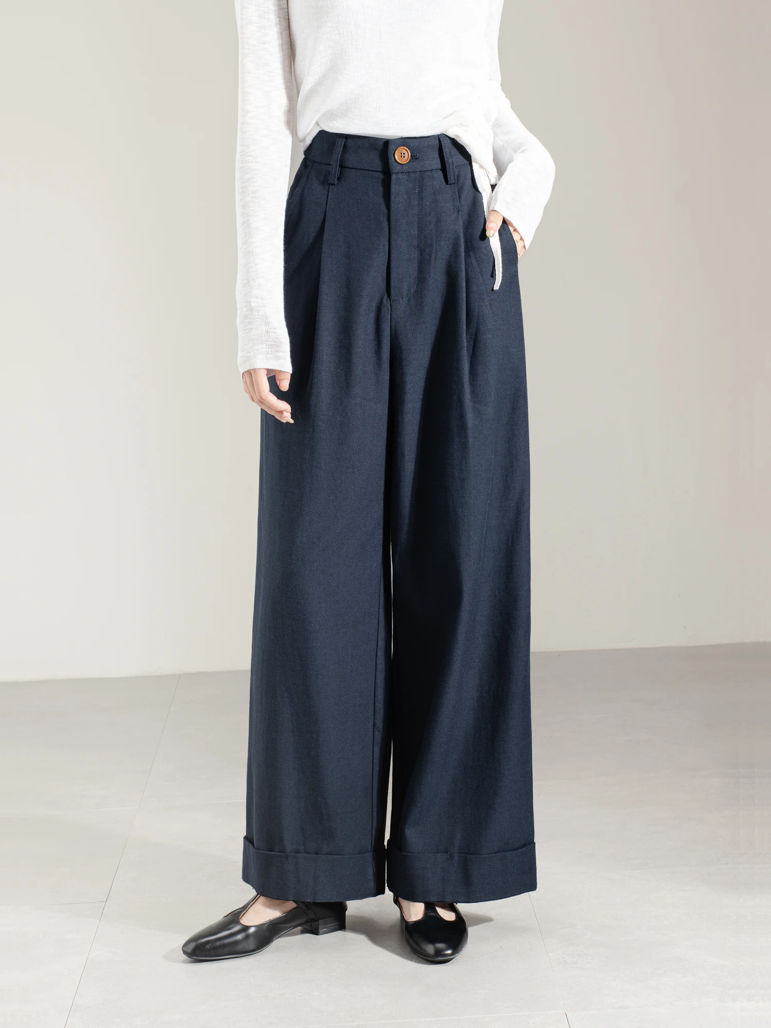 

Свободные брюки в стиле ретро, прямые хлопковые повседневные брюки, женские осенне-зимние повседневные брюки с высокой талией на молнии, однотонные повседневные брюки