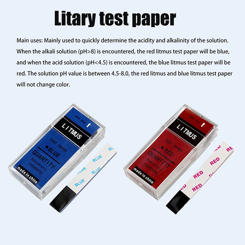 100 Pasków/Pudełko Pasków Testowych PH Czerwony/Niebieski Papier Lakmusowy Papier Testowy Kwasu i Zasadowości do Wody Gleby Laboratorium Wykrywanie Kwasów i Zasadowości
