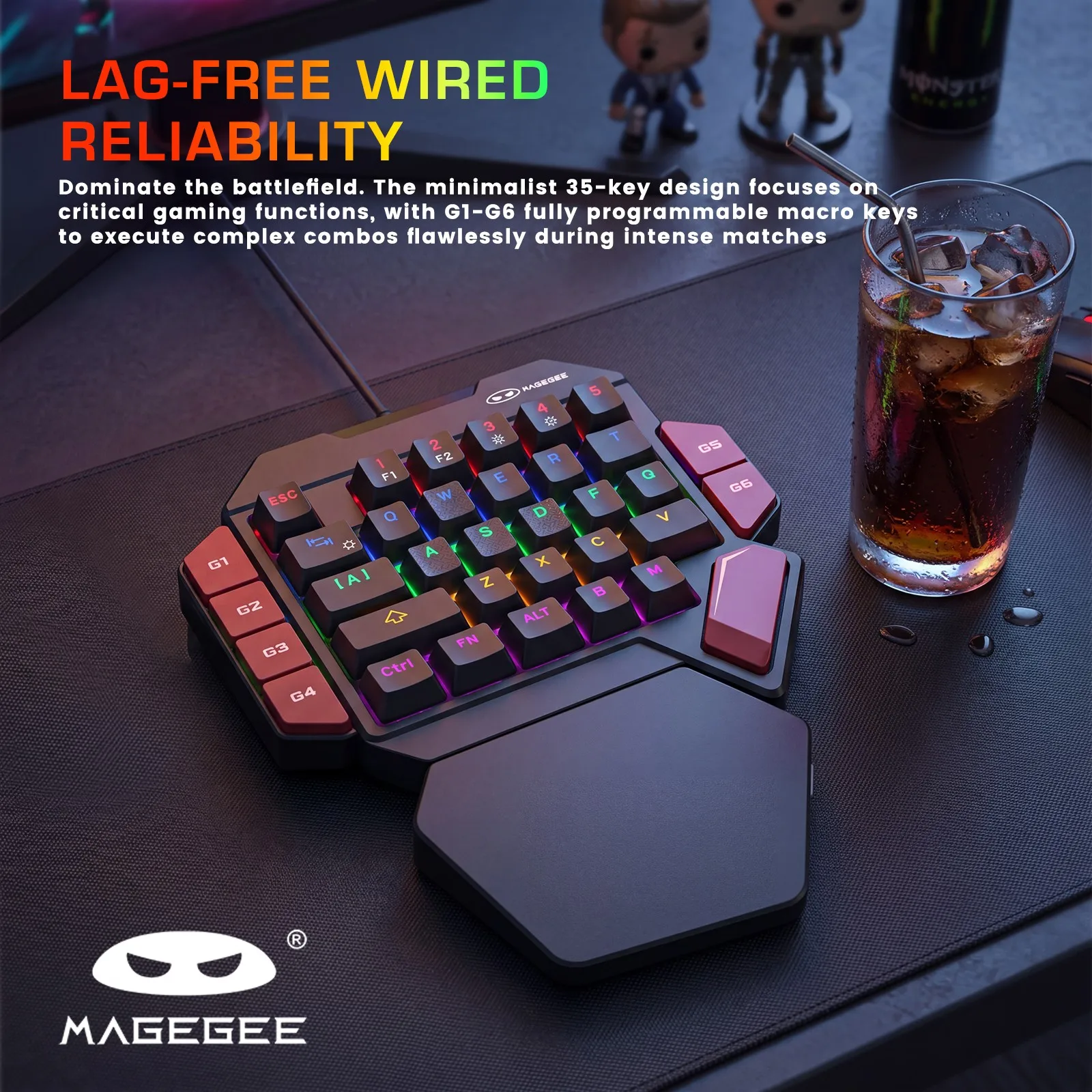 35 Keys One-Handed Mini Mechanical Gaming Keyboard, Ergonomic Hot-Swappable Backlit Wired Keyboard for PC, Laptop & Desktop