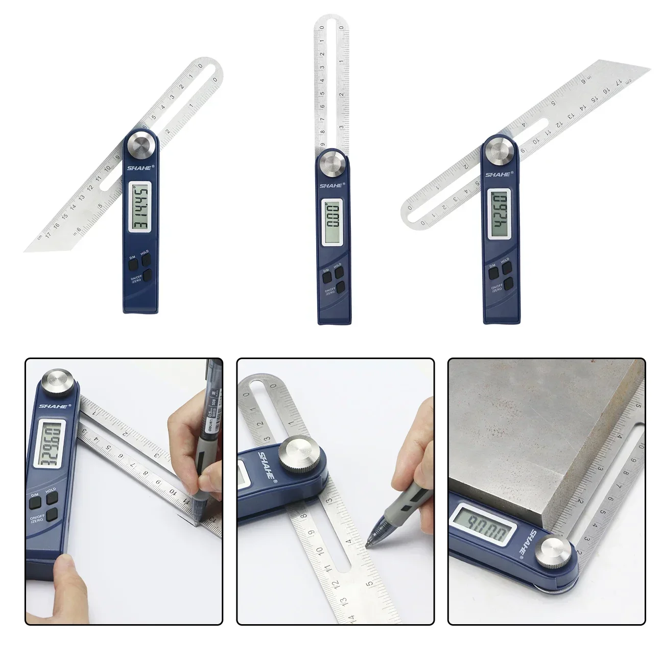 SHAHE Medidor e transferidor de chanfro em T de 0-360 graus 2 em 1 Localizador de ângulo digital Lâmina de aço inoxidável com display LCD completo