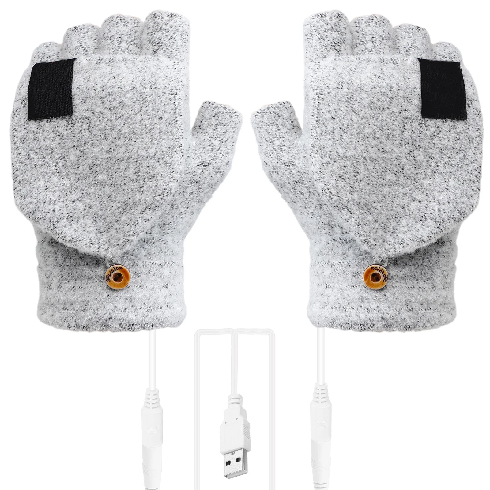 

1pcs 1 Pair Usb Heated Gloves Double Sided Heating Flip Thermal Mittens For Winter Outdoor Sports Laptop Use Rechargeable Hand