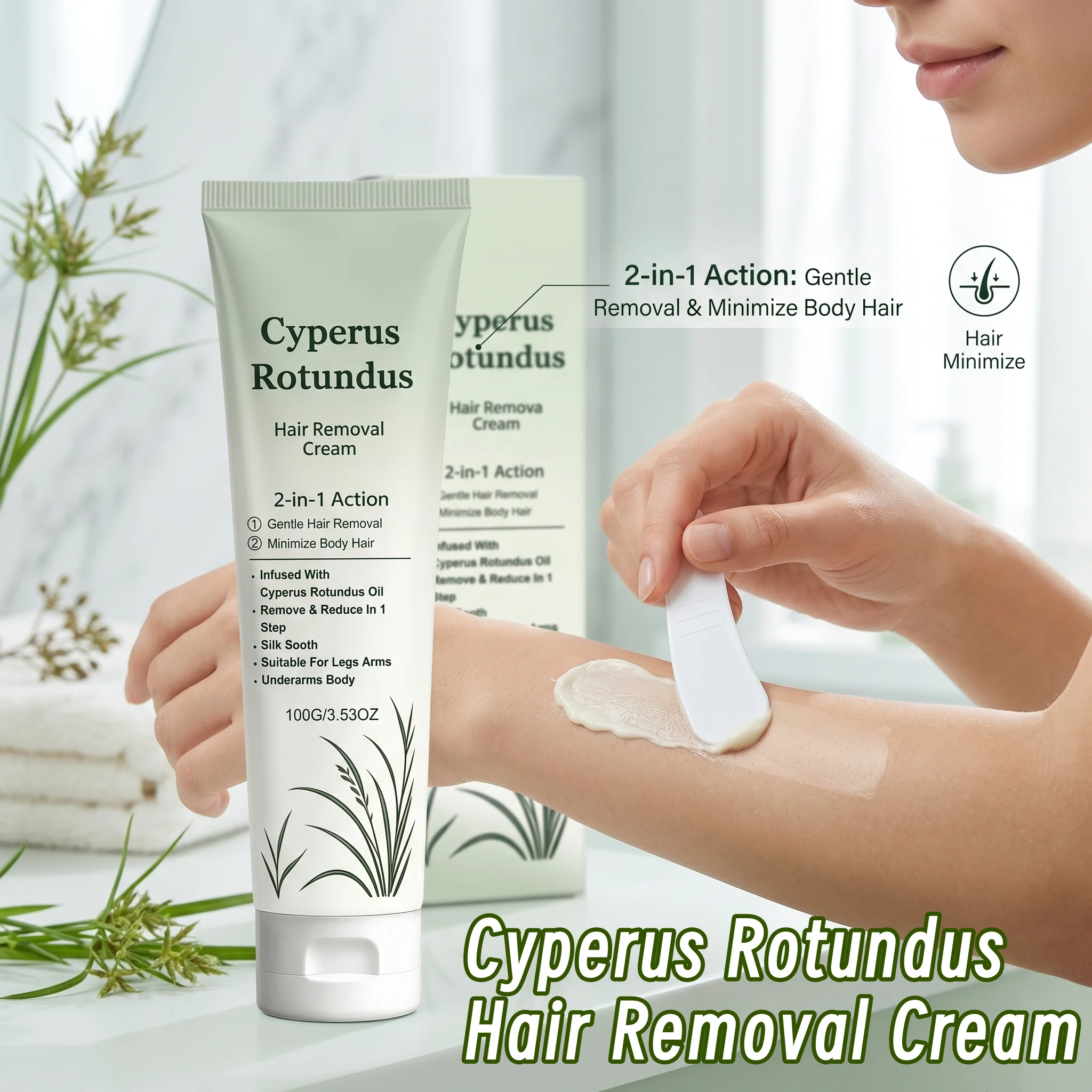 Cyperus Rotundus Hair Removal Cream For Leg Arms Underarm Full Body Hair Remover Fast Acting Gentle Soothe Redness Smooth Skin