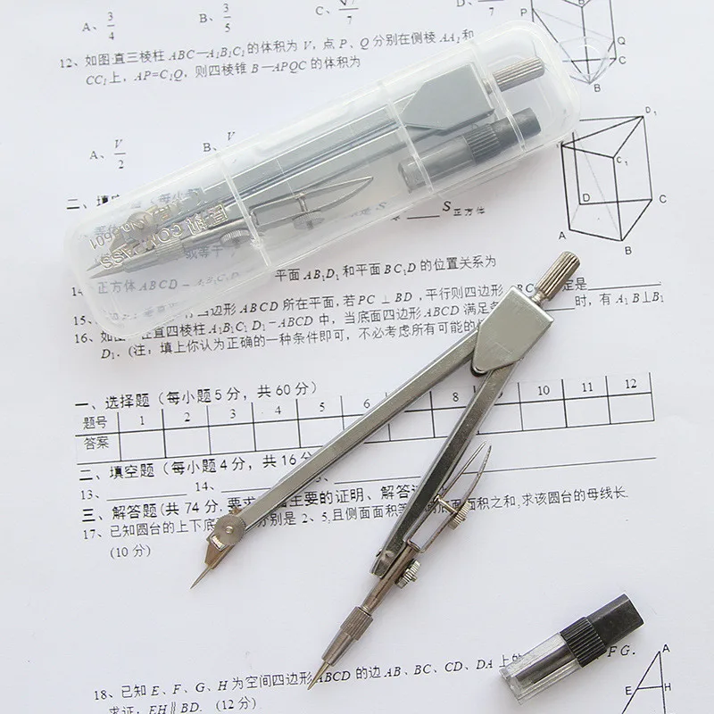 Metal Elaboração Ferramentas Set com Lápis Recarga, Desenho Bússolas Matemática Escola, Estudantes Papelaria, Material Educacional