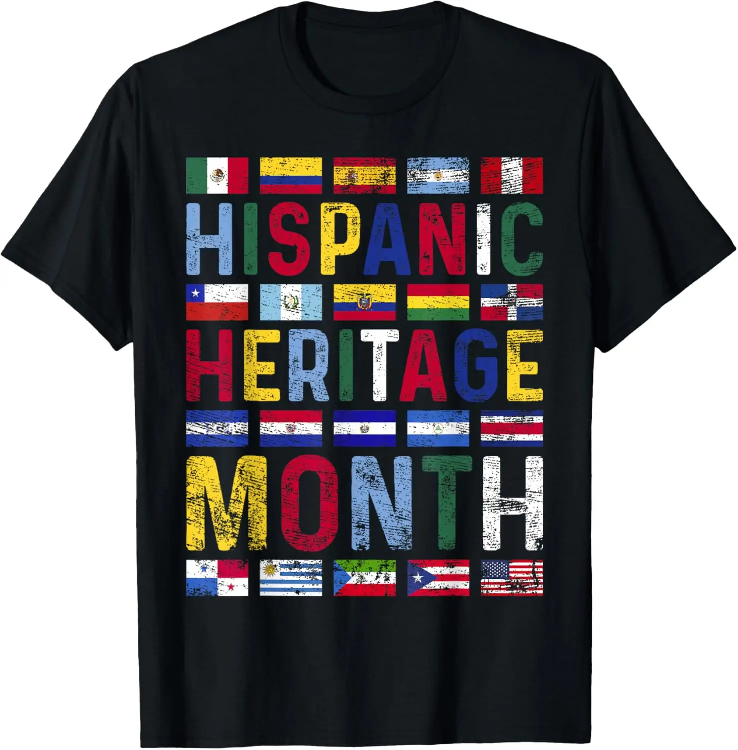 Hispanic Heritage Month Vintage Latino Countries Flags T-Shirt