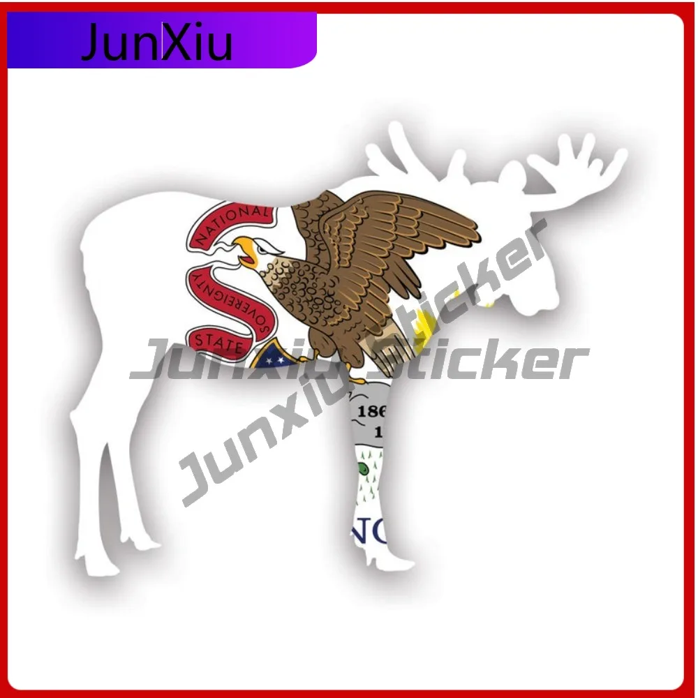 

Wild Cartoon Illinois Moose Shaped Flag Sticker Uv Protected Decalsil Elk Deer Antlers Archery Hunter Hunting Outdoors