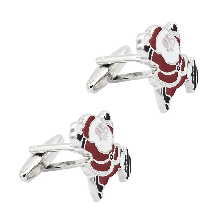 Boutons de manchette amusants en peinture cuite à l'huile rouge Père Noël Boutons de manchette français pour hommes à vendre à chaud Cadeaux de Noël_voghion.com